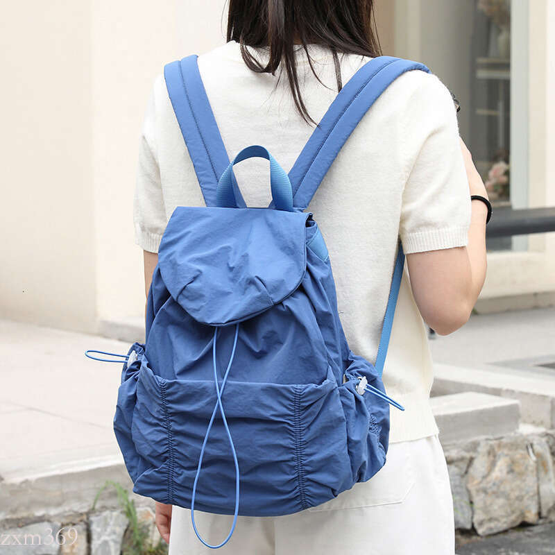 Casual Artistic Nylon Backpack Ins Fashion Drawstring Pleated School Internet Celebrity Fresh Canvas Double Shoulder Bag