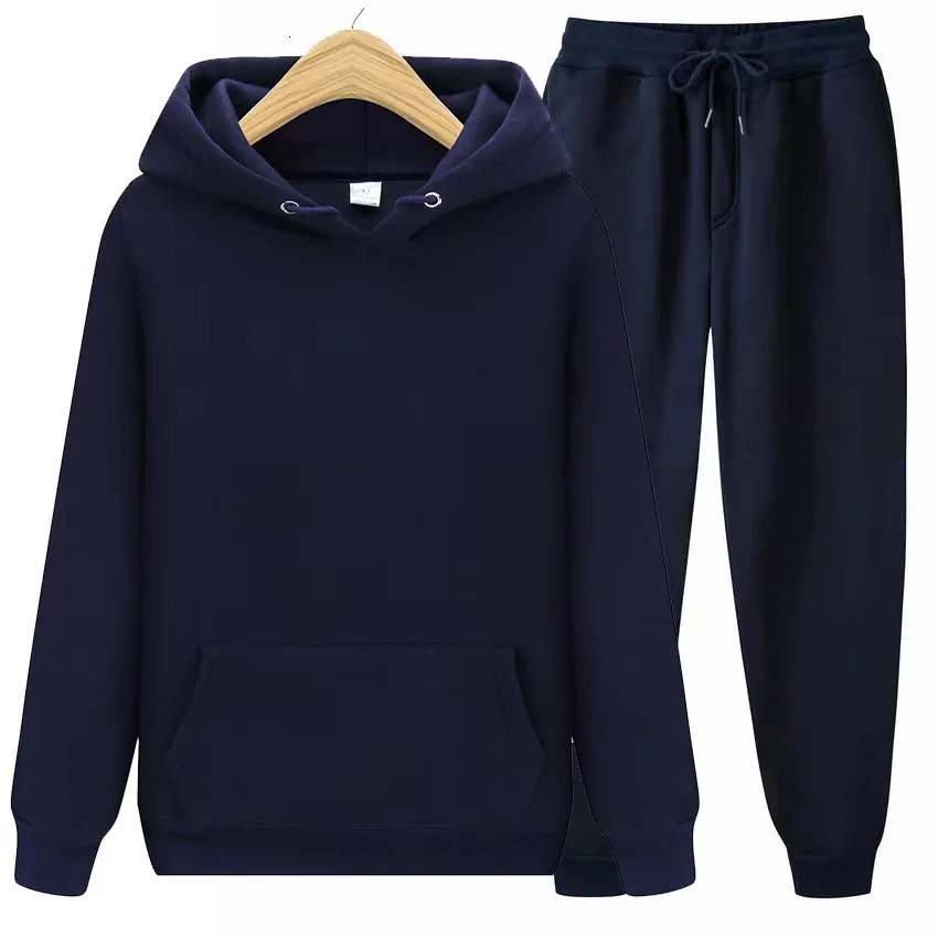 Mens solid color winter sports set 2-piece hoodie casual loose gym sports pullover long pants street wear multiple colors 250717
