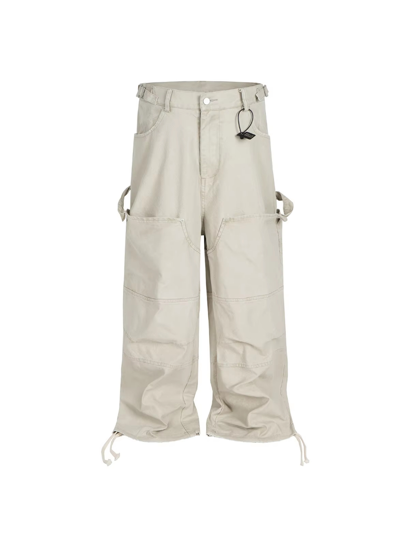 MIJKO Streetwear Knee Pleated Silhouette Baggy Cargo for Men Solid Straight Casual Trousers Oversized Multipockets Pants Z260315