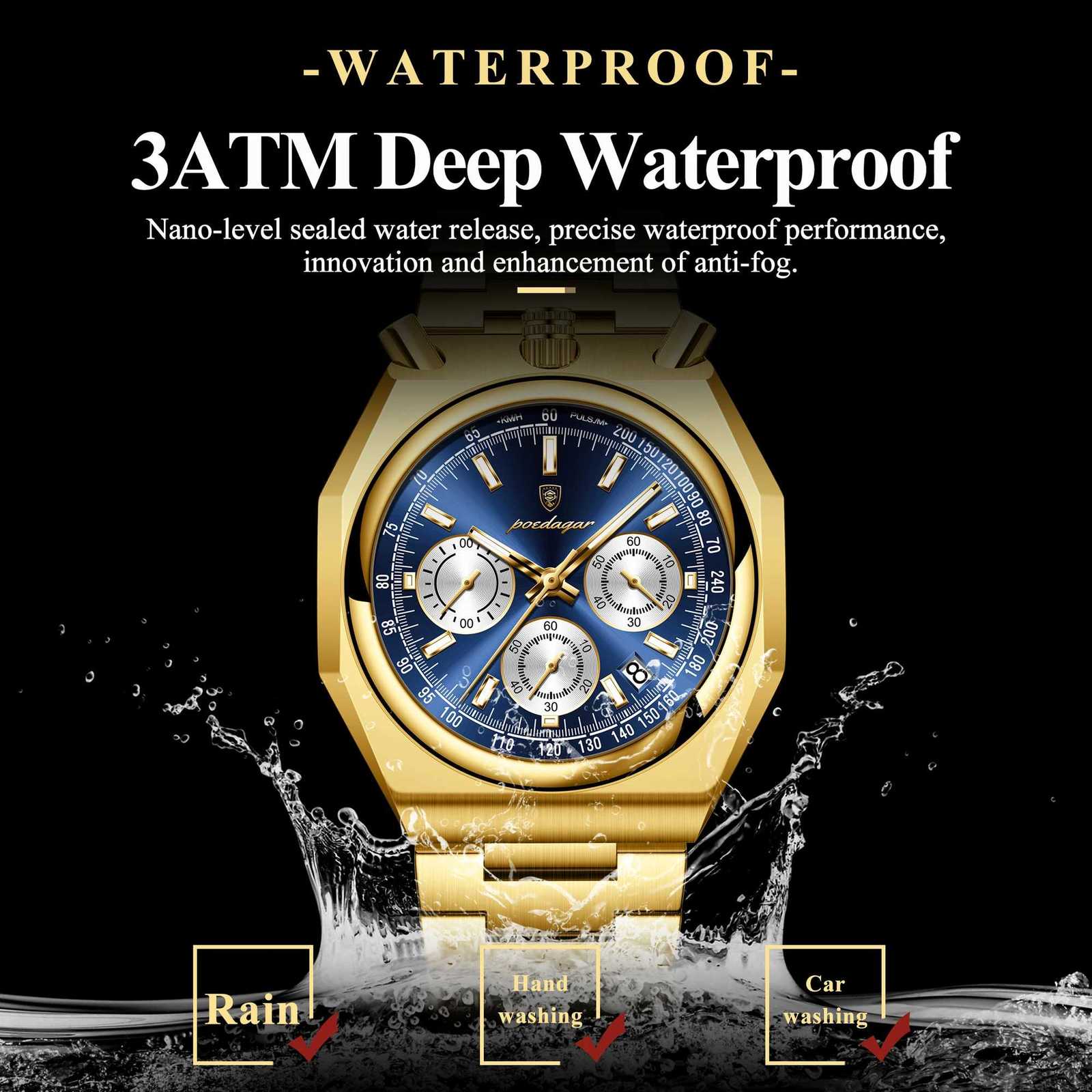 POEDAGAR Top Luxury Man Wristwatch Fashion Luminous Date Stainless Steel Men Watch Chronograph High Quality Mens Quartz Watches W250724