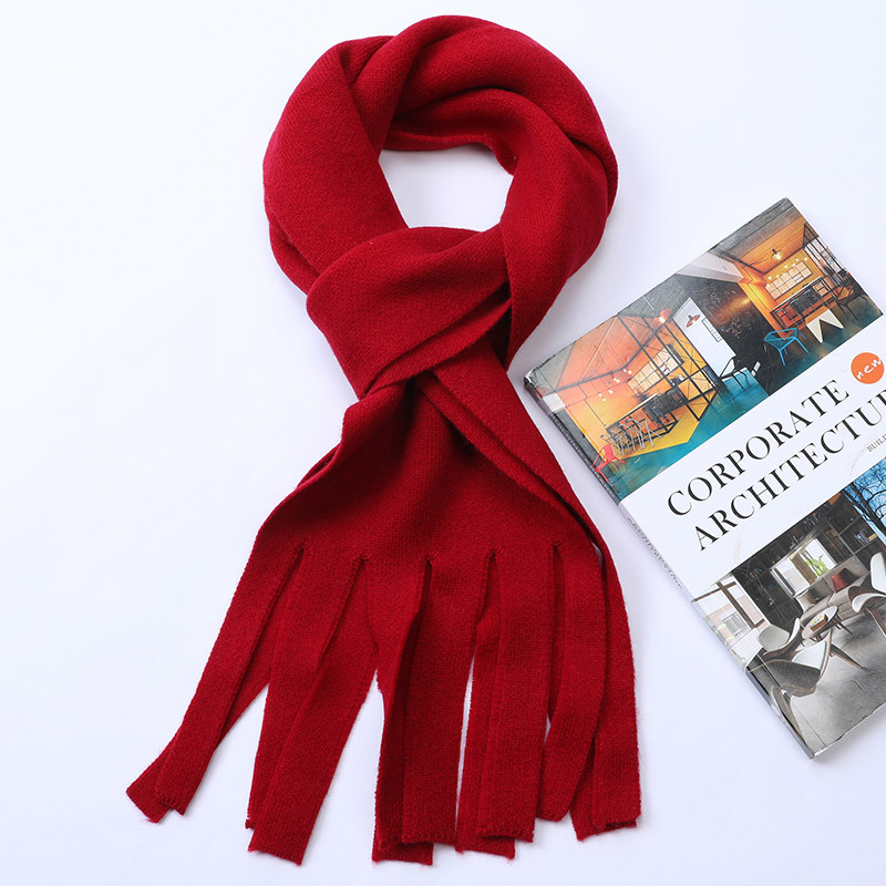 K1464 100% pure wool scarf autumn and winter new solid color scarf warm high-end gift versatile men and women friends small neck scarf thick