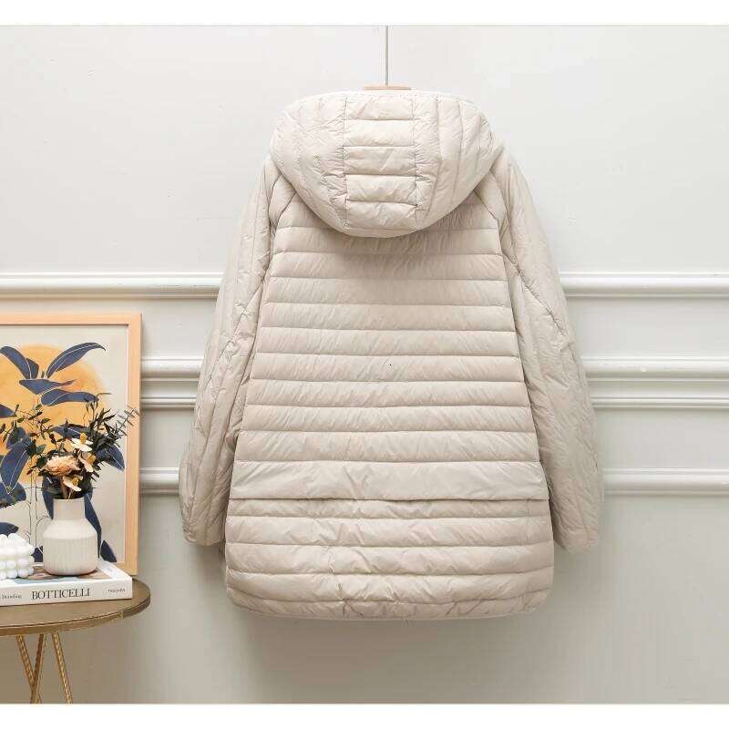 Schinteon Women 90% White Duck Down Jacket Over Size Loose Casual Autumn Winter Outwear Big Pocket Coat Hood 2024 New
