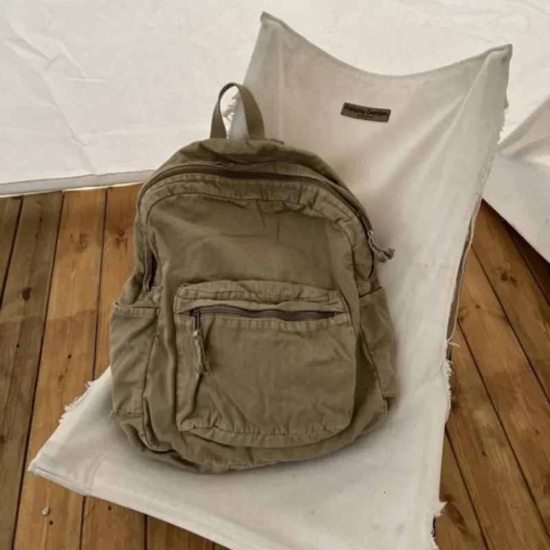 Vintage Backpack for Women Canvas Women Rucksack Zipper Casual Medium-Capacity Preppy Style Female Bag 250723