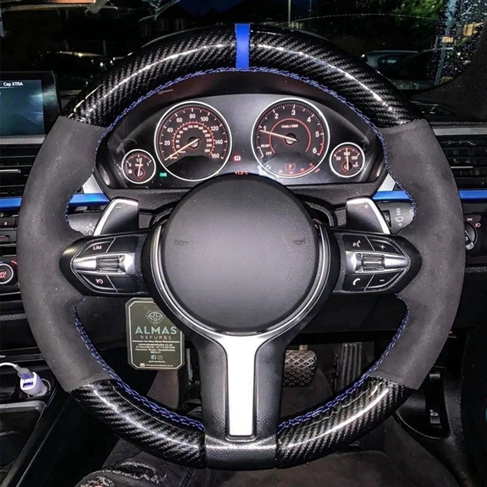 Car Steering Wheel Cover For BMW F87 M2 F80 M3 F82 M4 M5 F12 F13 M6 F85 X5 M F86 X6 F33 F30 M Sport Non-slip Black Leather Sued