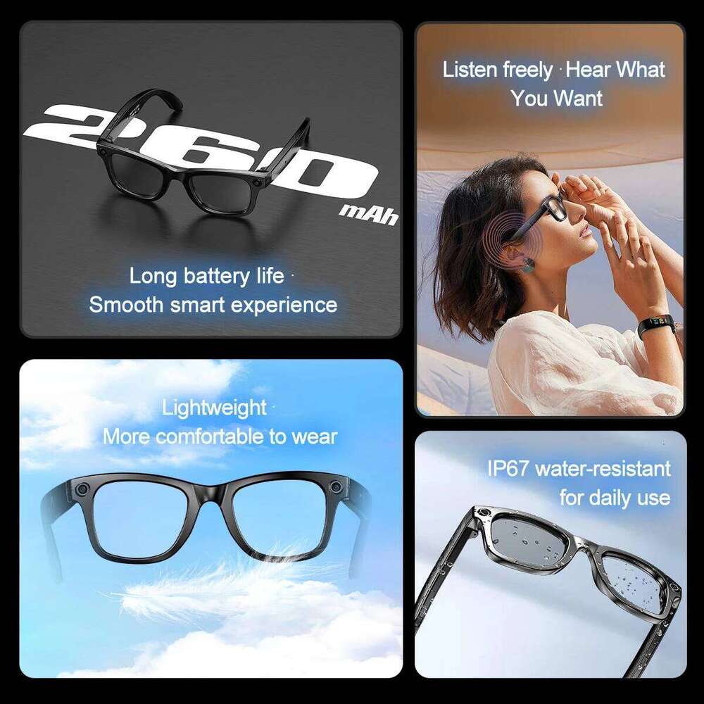 Meta Glasses New Fashion Smart Glasses Camera AI Dialogue Interaction Music Earphones BT Call HD Video/Photo Record Outdoor Sports Sunglasses