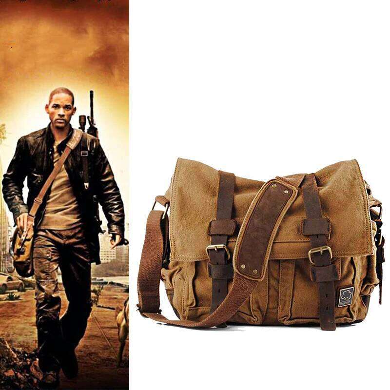 2025 Fashion Vintage Leather Women's Men's Messenger Cotton Canvas Crossbody Men Shoulder Sling Casual Bag