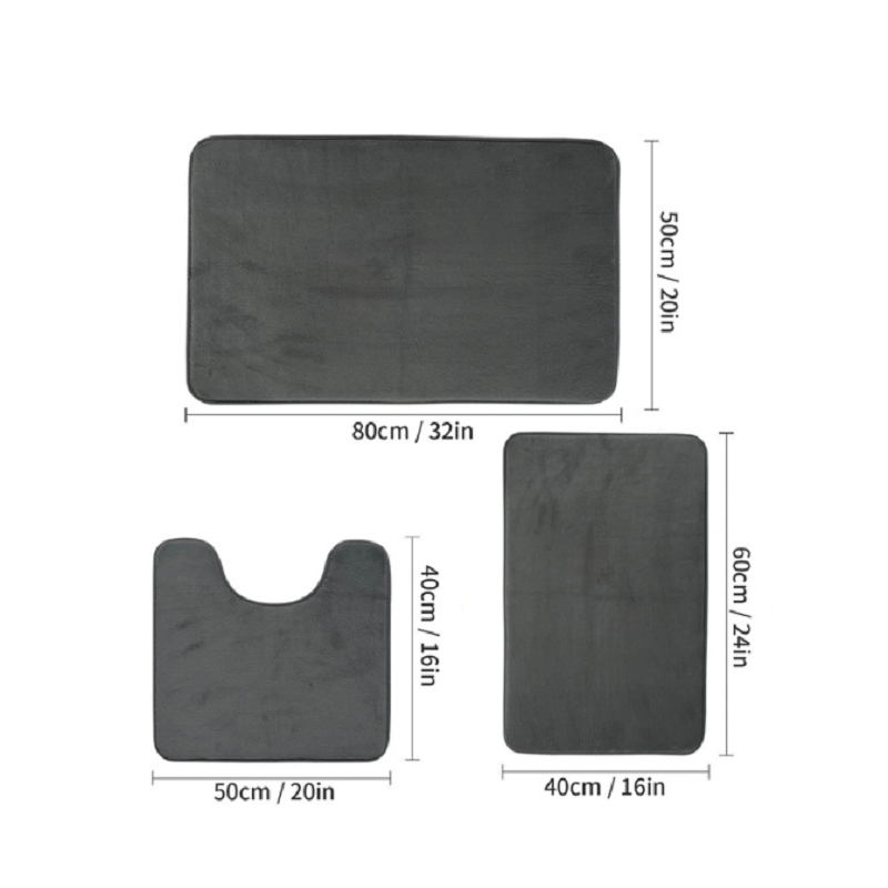 3-Piece Ultra-Soft Bathroom Rug Set Solid Non-Slip Highly Absorbent Mats for Toilet Shower Sink Zones Quick-Drying Easy Machine Washable Black Bedroom