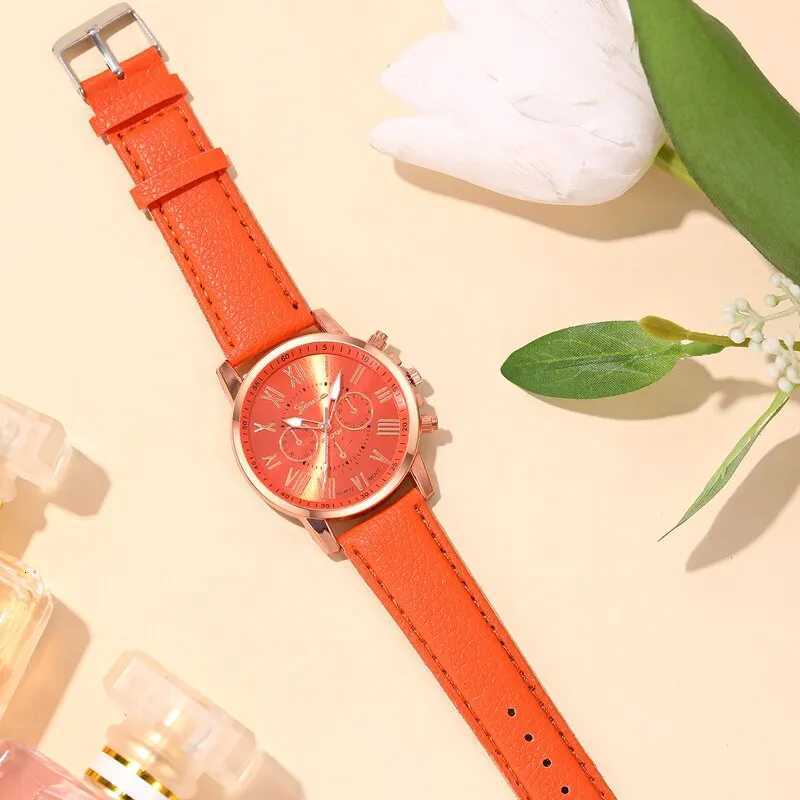 Womens Fashion Watch Ladies Orange Leather Quartz Wrist Watch for Women Business Casual Watch Relogio Feminino W250724
