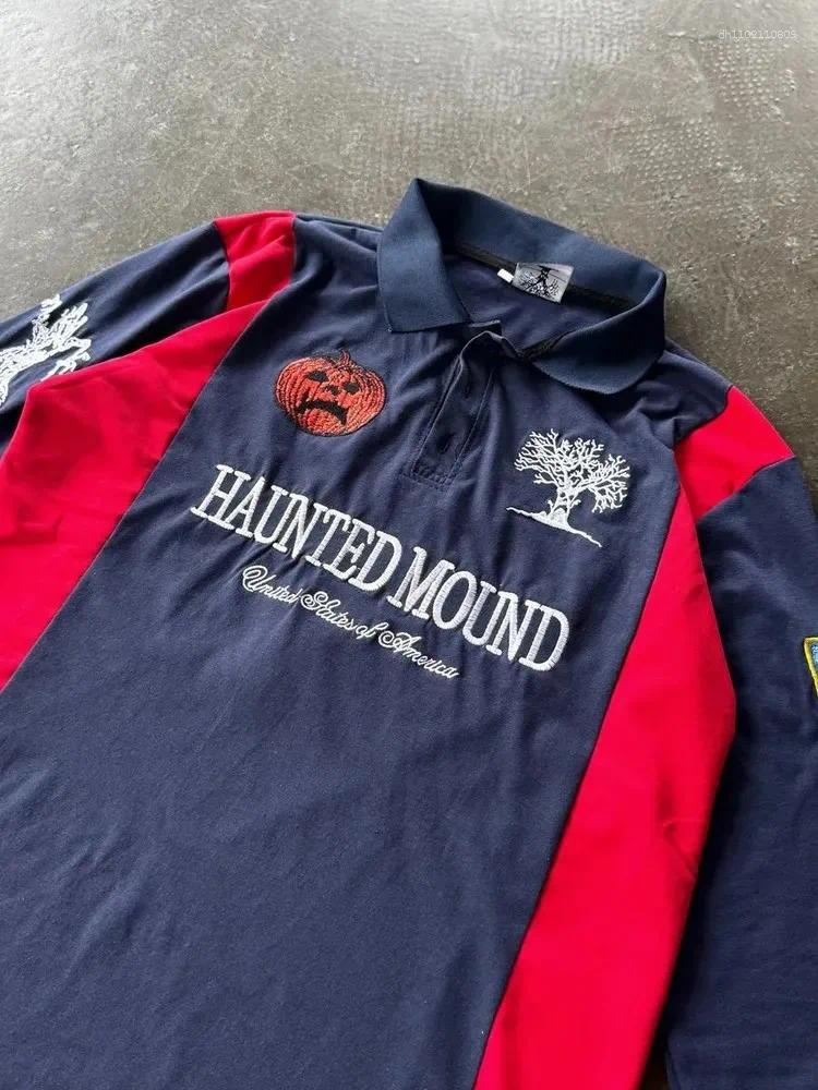 Men's Polos Y2k Haunted Mound Short Sleeve Shirts Collar Retro T-shirt Gothic Pattern Embroider Men Women 2000s Street Clothing