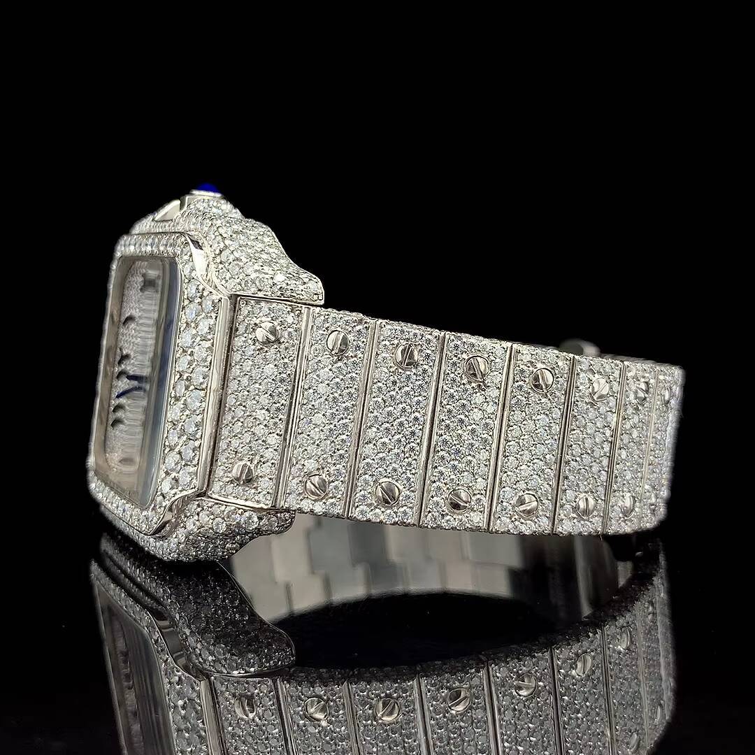 High Quality VVS Moissanite Diamond Wrist Watch for Men Hot Selling Stainless Steel Band Quartz Movement Iced out Hip Hop watch
