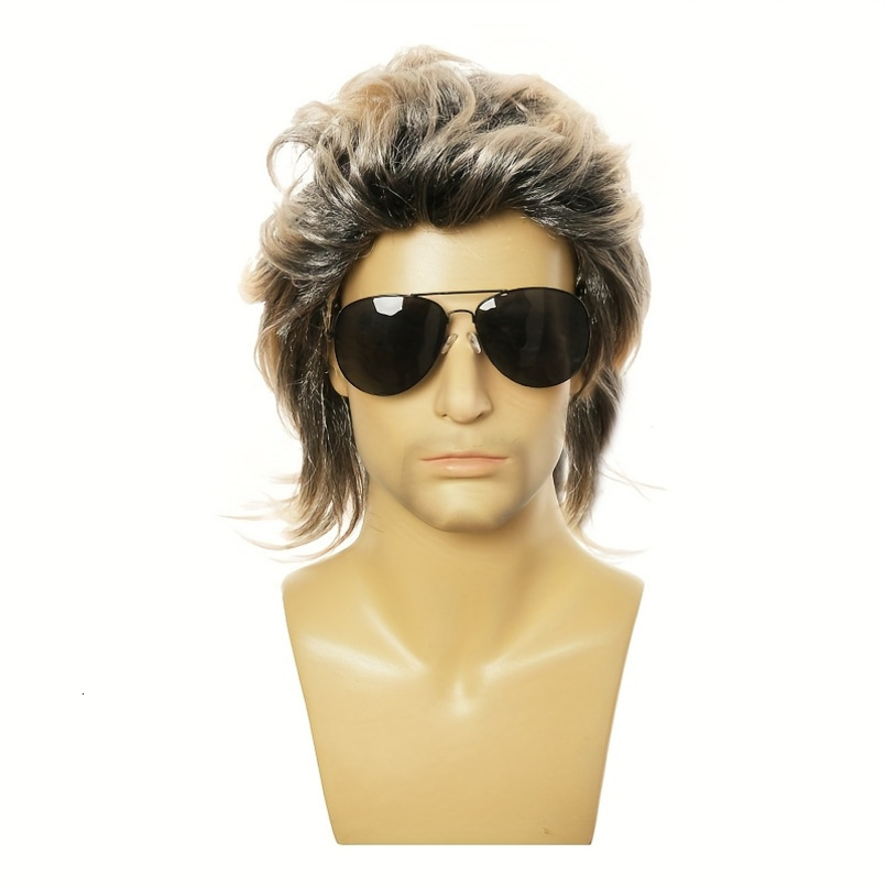 Punk Rock Hip Hop Trend, Dollar Ring, Necklace, Glasses Four-Piece Set, Fashion Wig, Disco Style, Parties, Dance, Suitable for All Genders, Beige, Fes