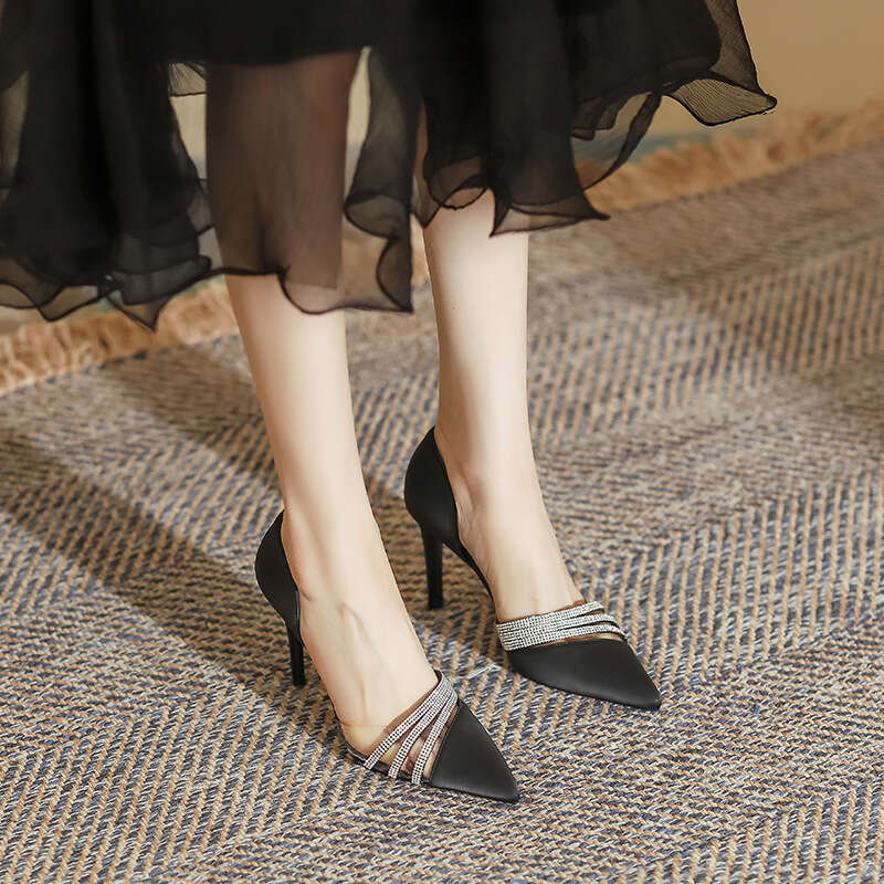 High Heels Thin Heel Rhinestone Sandals Fashion 2025 Summer Huizhou Shoes Genuine Leather Spring Style Women