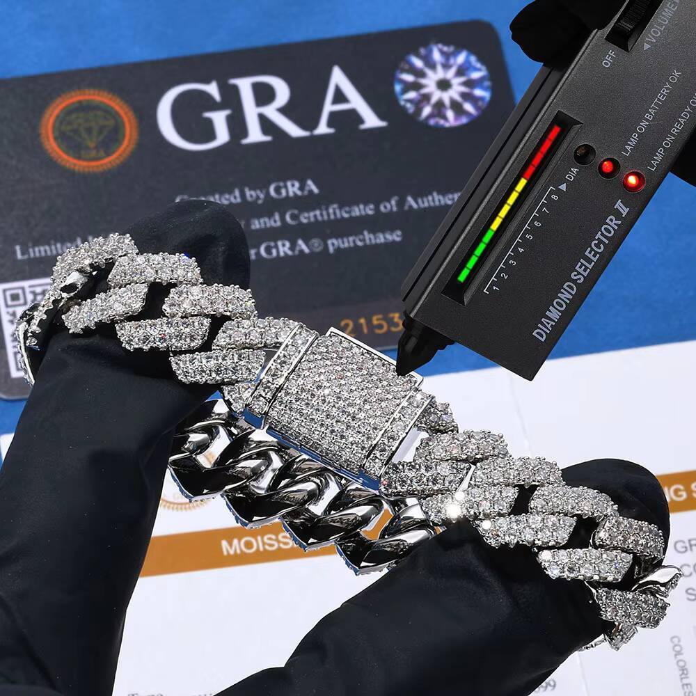 Hip Hop Micro Inlaid Moissanite S925 Silver Men Diamond Shaped Cuban Bracelet Fashion Chain Link Jewelry