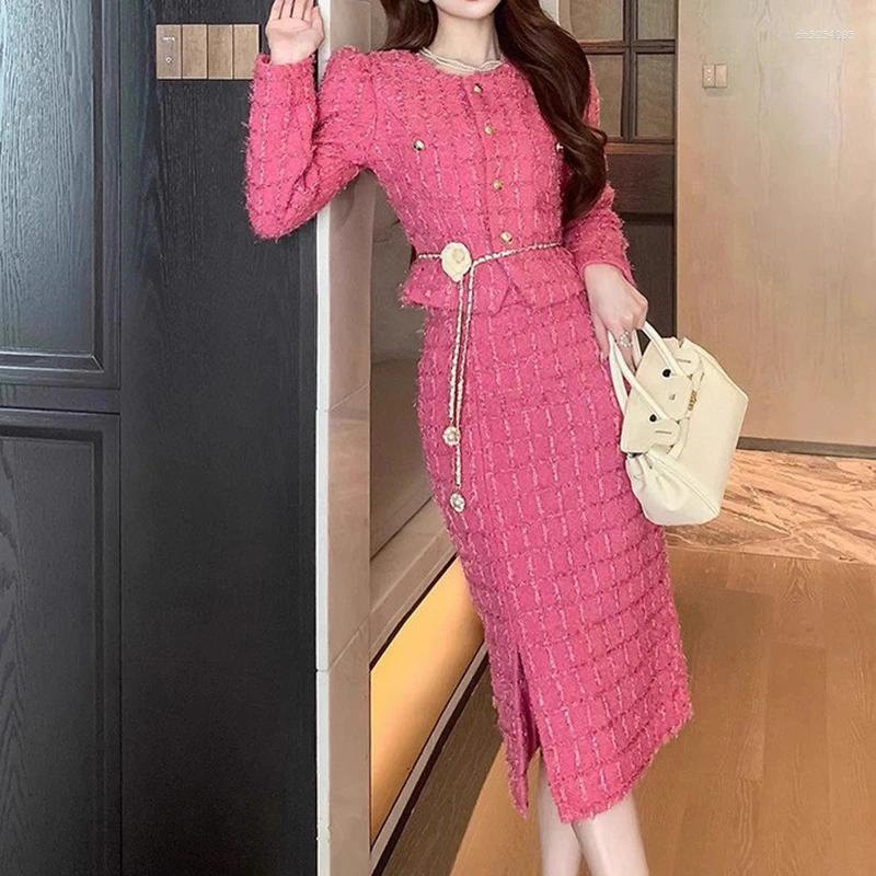Women's Tracksuits Spring Autumn Fashion Female Slim Outfit Women Cropped Tweed Jacket Coat High Waist Split Half Skirt Suit Elegant Two