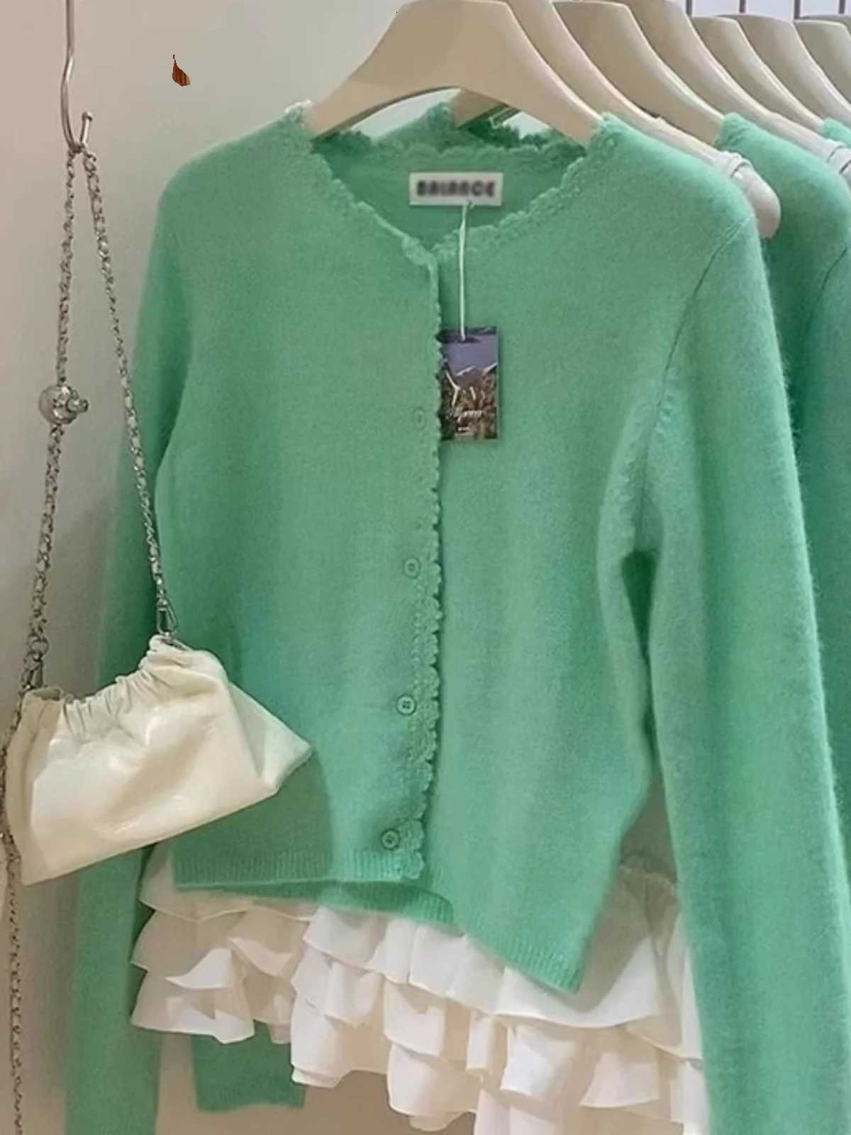 100% Cotton Lace Knitted Cardigan Sweater Women Spring Autumn Loose Single Breasted Short Jacket New Solid O-neck Long Sleeve Top X250724