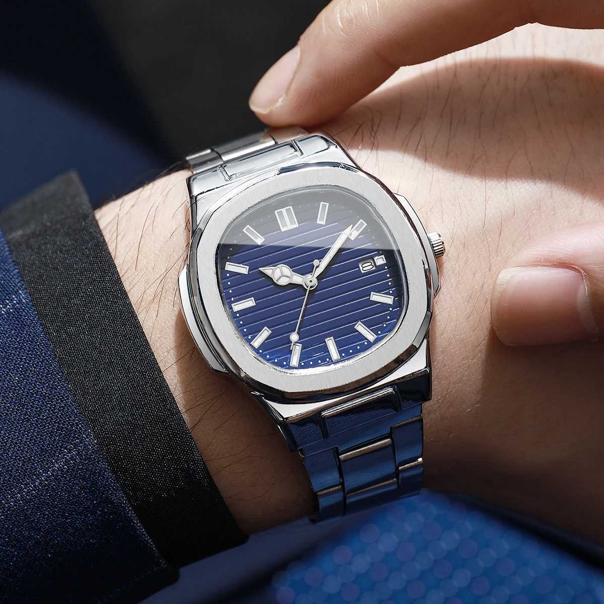 2/4PCS Men Business Watches Set Fashion Square Dial Quartz Wristwatch with Calendar Lendar Reloj HombreWithout Box W250724