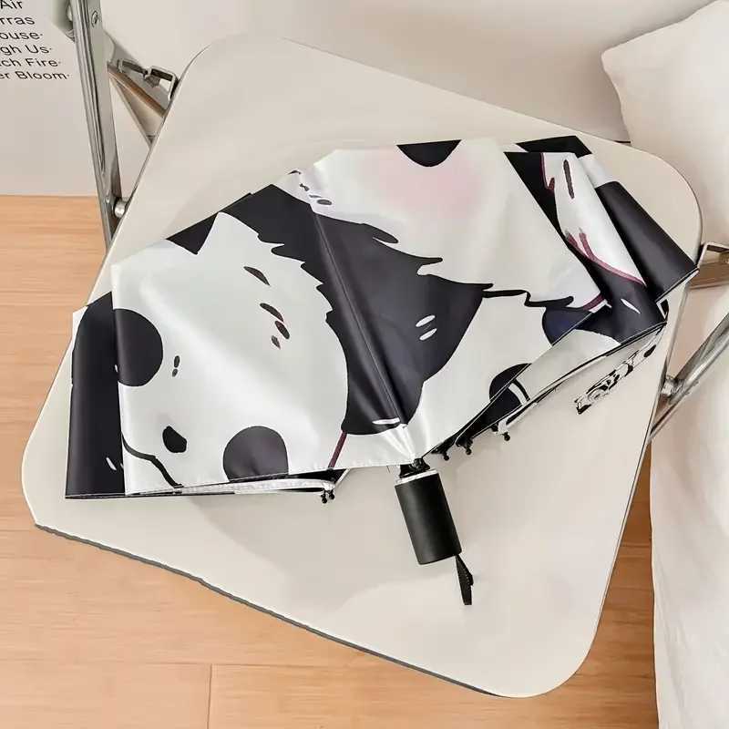 Ladies Cute Umbrella Panda Three Fold Windproof Travel Umbrella Black Coating Sunscreen Girls Sunshade Umbrella R250724