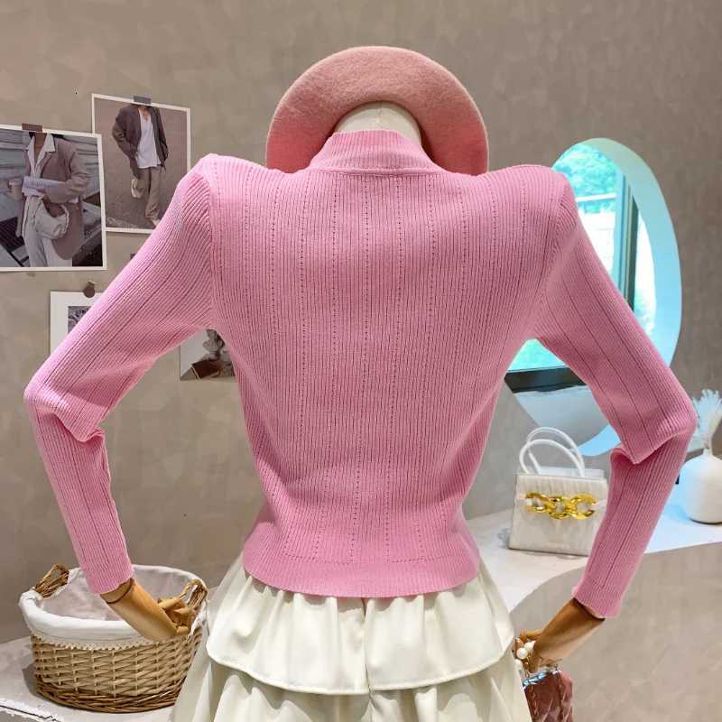 2025 Sweaters for Women Gentle Slim Korean Clothes Cropped Cardigan V-neck Metal Button Knitted Jacket Sun Shirts X250724