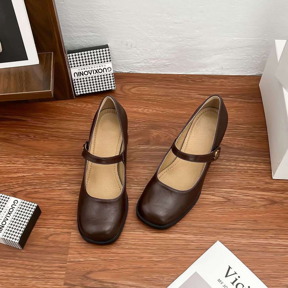 2025 High Heels for Women, Chunky Heel, High-End French Style Single Shoes, Camellia Waterproof Platform, Comfortable Soft Sole Women's Shoes