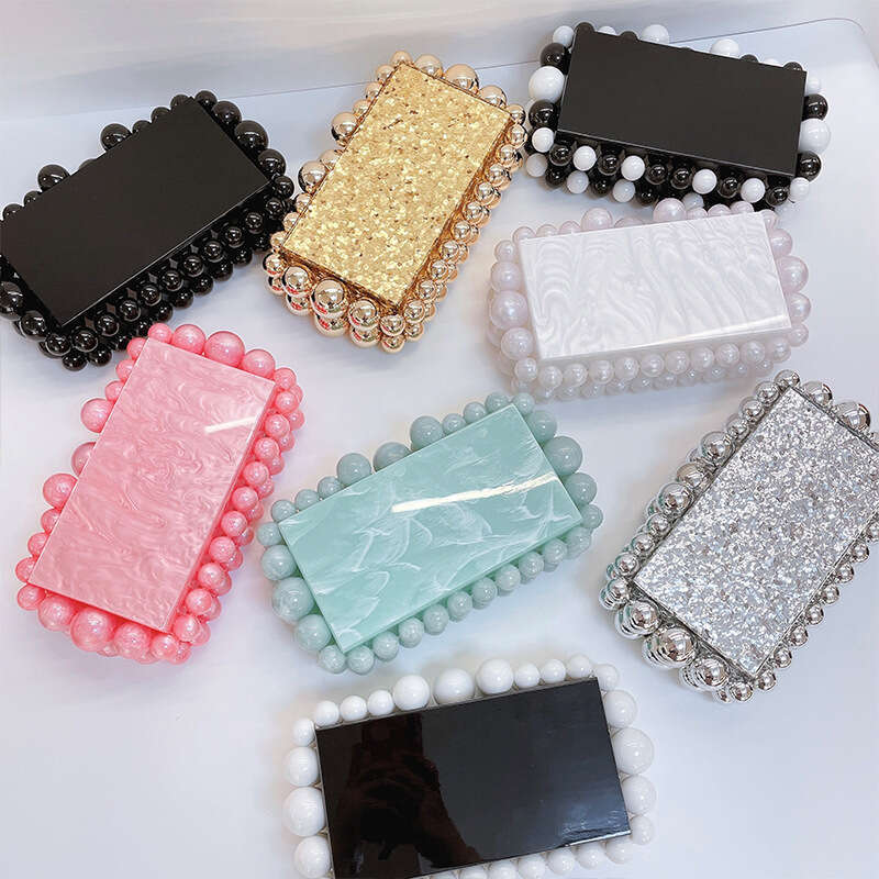 Designer Luxury Evening Diamond Trendy Acrylic Cloud Bead Clutch High-Quality Texture Crossbody Evening Chain Small Square Bag for Women