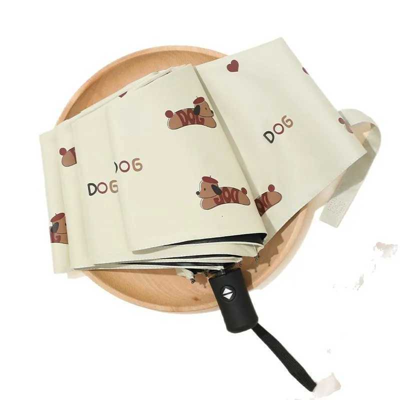 Dog Pattern Folding Umbrella Cartoon UV Protection Sunshade Umbrella Tri-folded Umbrella Automatic/Manual R250724
