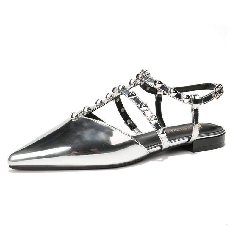 Warren 2025 Autumn New Fashion Closed-Toe Sandals Elegant Rivet Strap Pointed Toe Single Shoes for Women Summer Outdoor Wear
