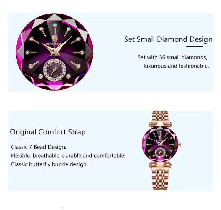 DHwatches POEDAGAR New Women's Simple Quartz Steel Band Set Dia Rose Gold Watch