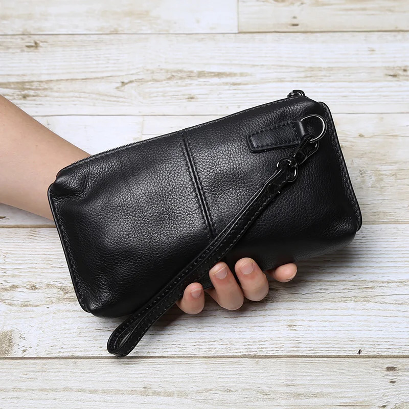 Genuine Leather Handbag For Mens Soft Leather Retro Casual Top Layer Cowhide Long Wallet With Large Capacity Zipper Phone Bag 250723