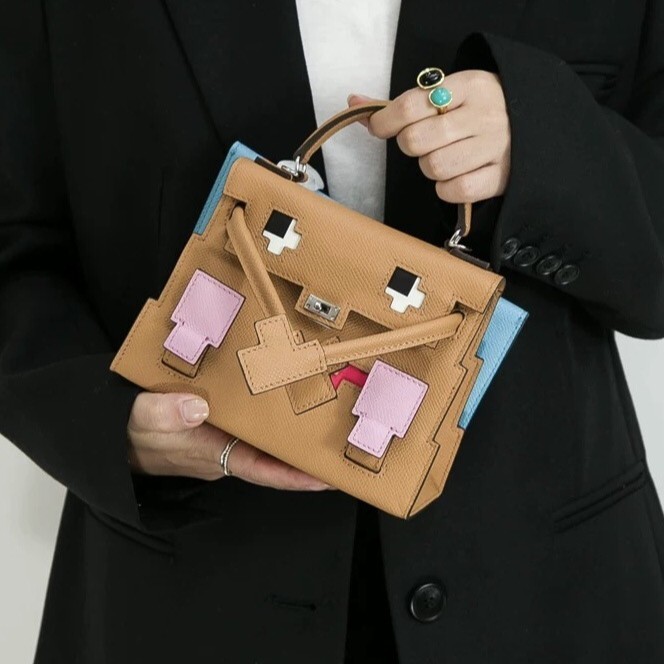 2025 New Genuine Leather Mosaic Doll Little Monster Bag Fashionable Cute Single Shoulder Crossbody Handbag For Women