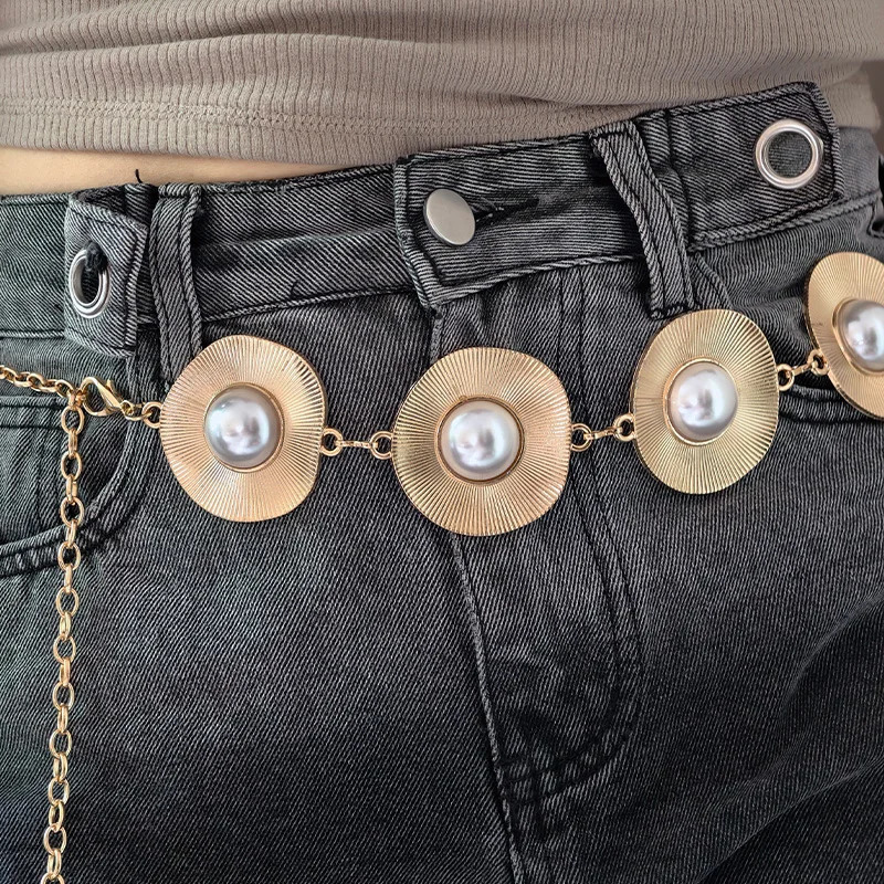 Big Faux Pearls Chain Belt Female Elegant Belt For Women Dresses Jeans Waistband Exaggerated Body Accessories 250722