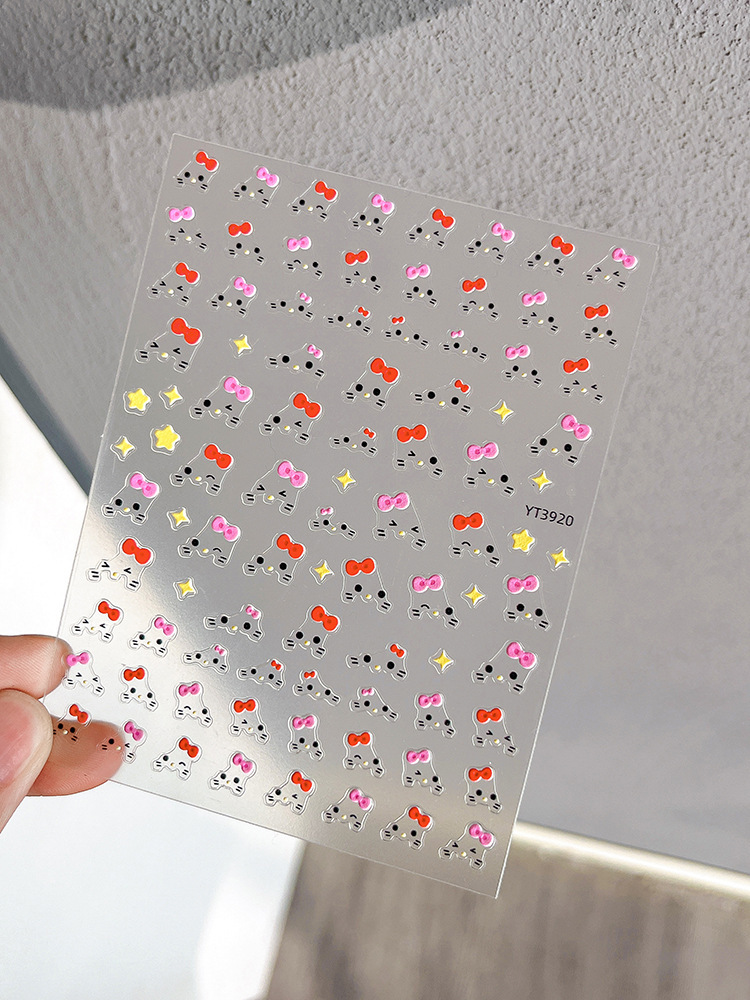3D Simple hello Kitty Nail Sticker Decal Adhesive Slider Decoration Nail Stickers for Gel Press On Nails - Self-Adhesive Minimalist Ribbon Nail Art De