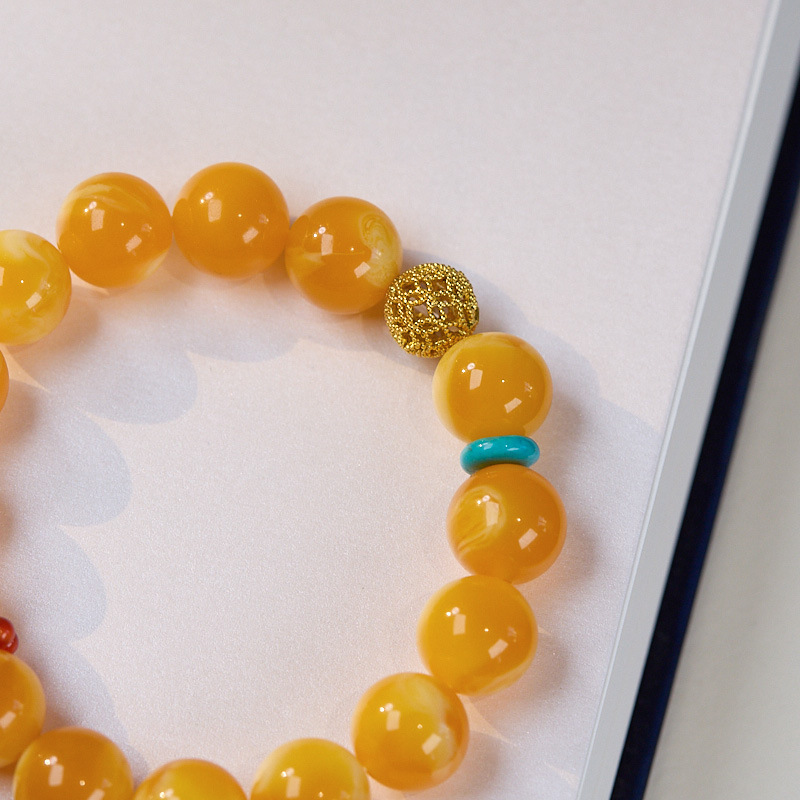 New Chinese Style Chinese themed Beeswax Bracelet Retro Unisex Single strand Handicraft with Chicken Fat Yellow Beeswax Gourd