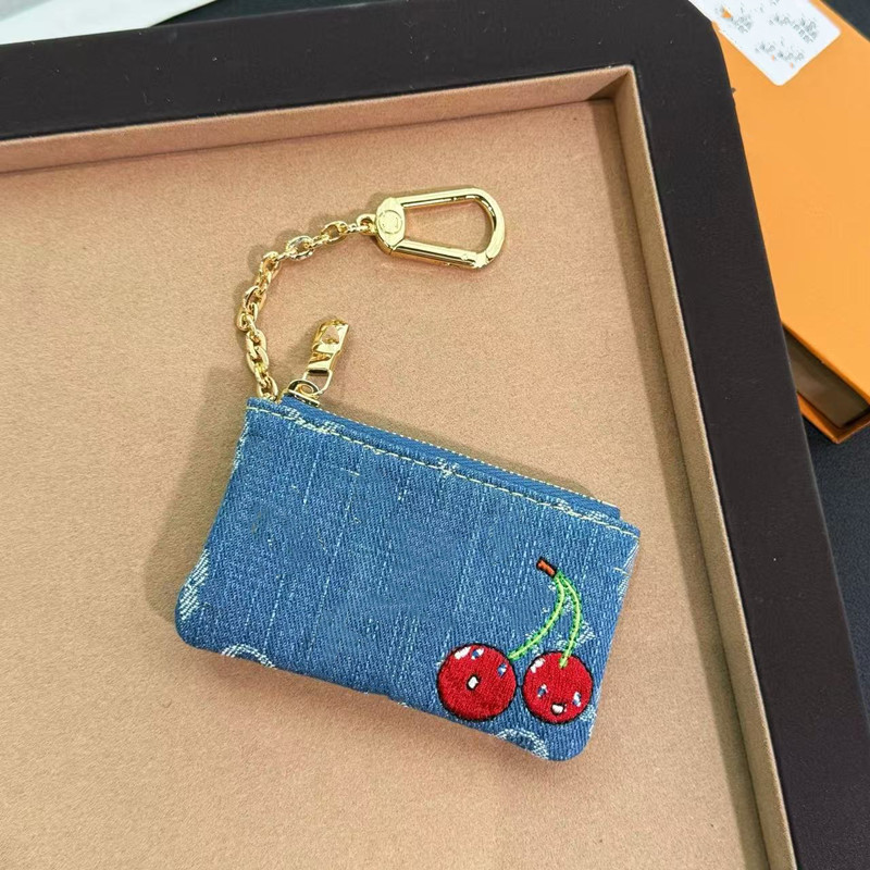 Keychains Lanyards Designer Bag Charm Denim embroidery Wallet Key Pouch Coin Purse Credit Card Holder coin wallet leather TM Key Pouch murakami cherry Purse