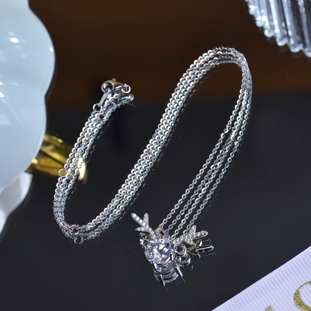 Cute Little Deer Antler Moissanite Pendant - Exquisitely Sparkling Lab - Grown Gem Jewelry