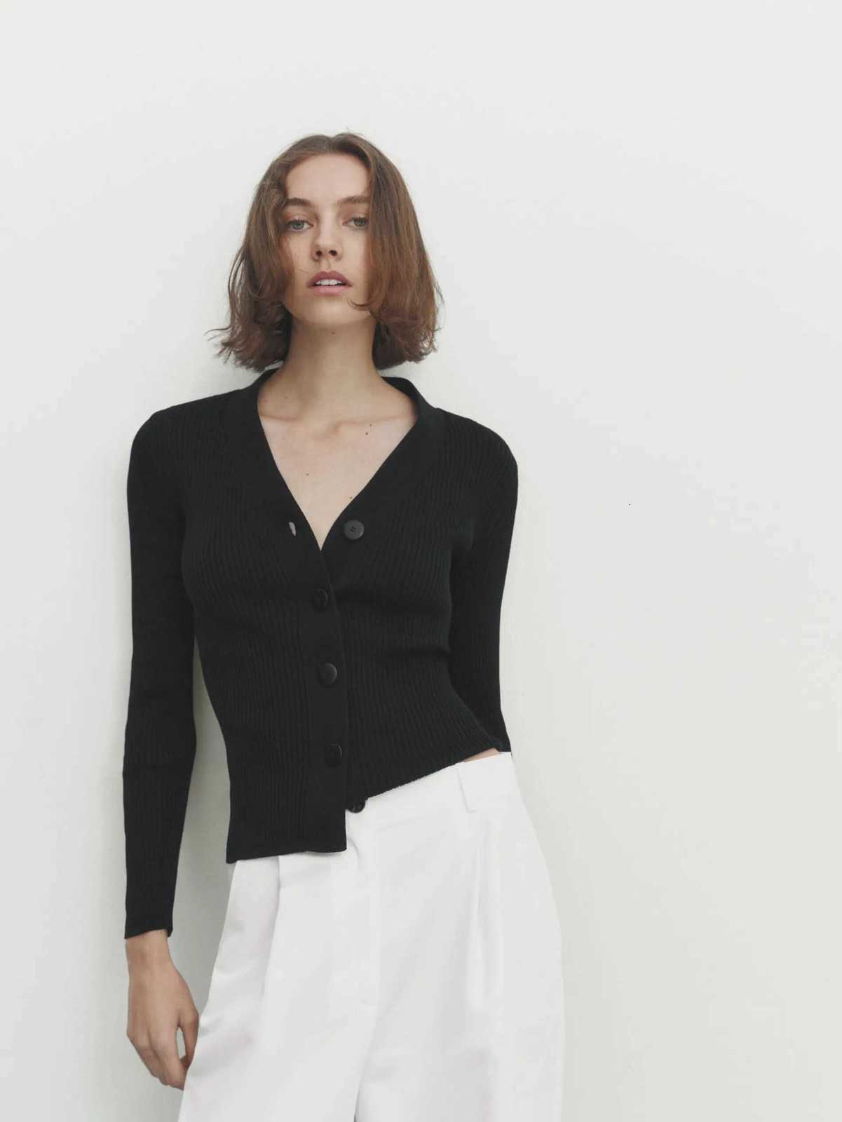 Ethereal MD 2025 massidutti spring new style of fashion Small fragrance very simple body with button rib knit cardigan X250724