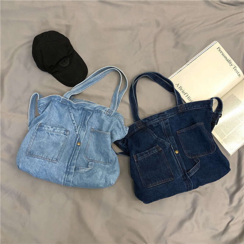 Capacity Casual Denim Tote College Style Harajuku Canvas Shoulder Crossbody Large Bag