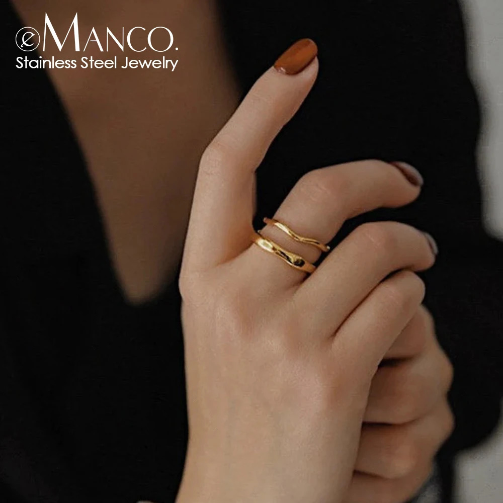 Gold Color Silver Irregular Wave Rings Trendy Simple Geometric Handmade Jewelry for Women Couple 250704