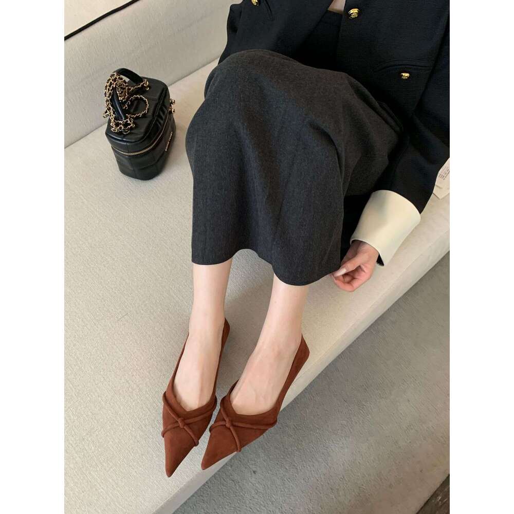 High Thin Heels High-end Cross Strap Single 2025 Spring Style Women Suede Comfortable Soft Sole Work Shoes