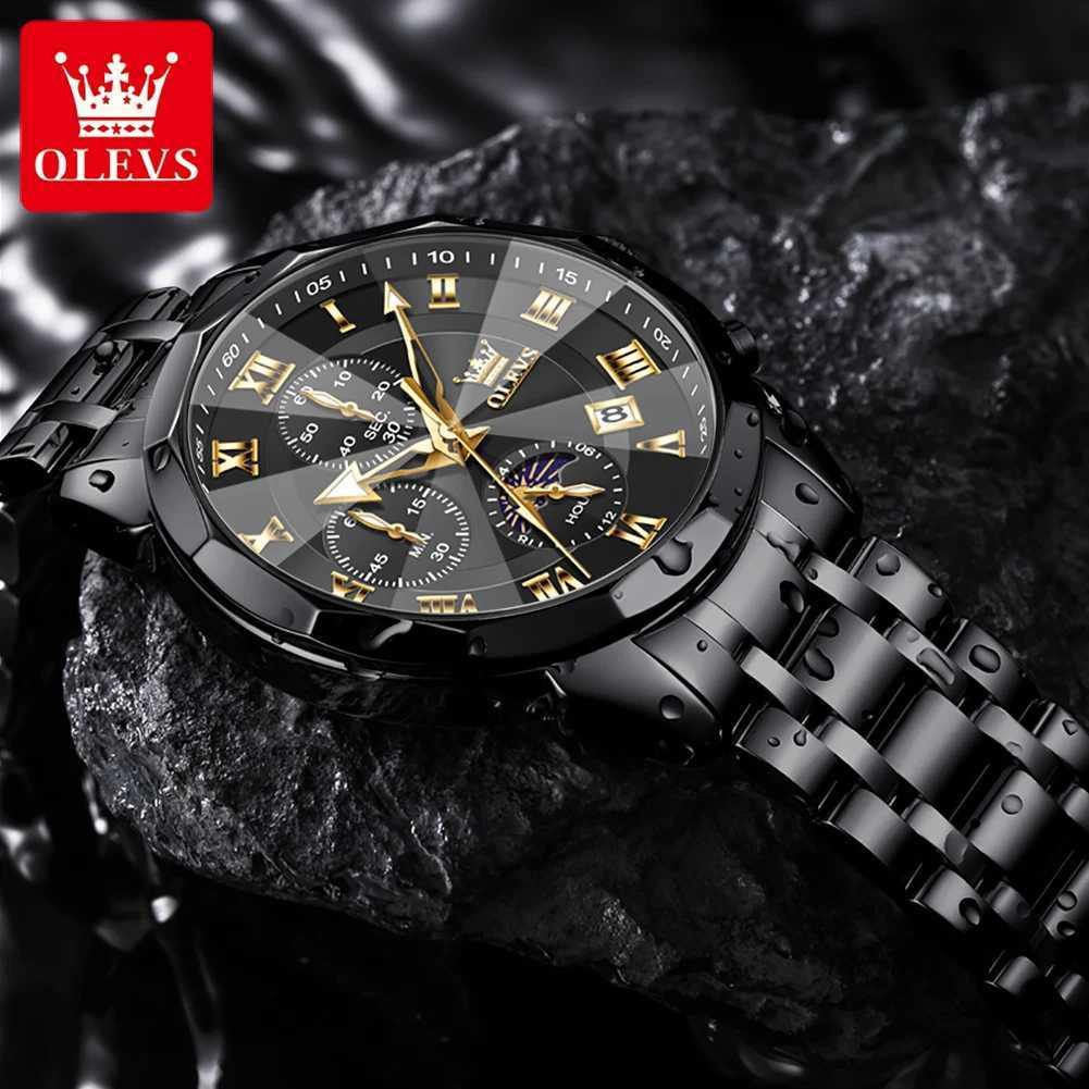 OLEVS 3675 Mens Watch Original Multifunctional Chronograph Quartz Watch Moon Phase Watches for Men Waterproof Mens Gifts Reloj W250724