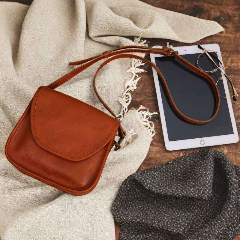 Handmade Top Layer Cowhide Vegetable Tanned Leather Crossbody Shoulder Bag, Artistic Retro French Japanese Vintage Saddle Bag
