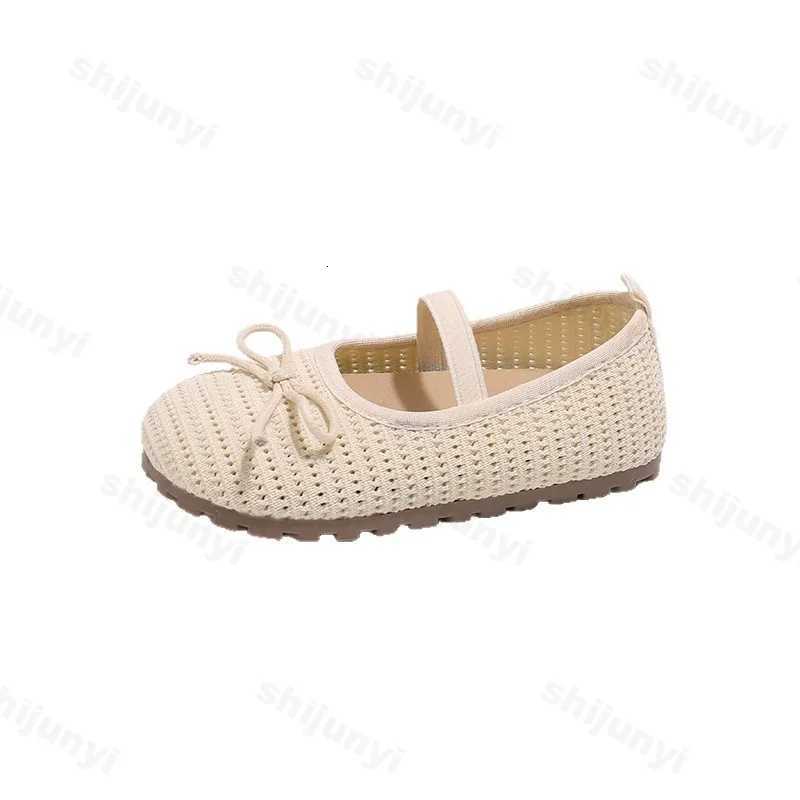 2025 Summer Children Flats Shoes Solid Weave Bow Breathable Girls Princess Shoes Shallow Soft Bottom Non-slip Kids Ballet Flats XJ250724