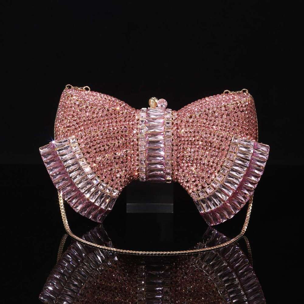 Designer Luxury Evening Diamond High-end Luxury Heavy-duty New Style Evening Bag Bowknot, Inlaid Diamonds, Handbag for Women with Rhinestone Chain