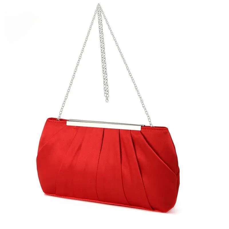 Exquisite Pleated Crystal Satin Tail Evening Bag Wedding Bridal Clutch Handbag Shoulder Chain Ladies Designer Wallet Purse