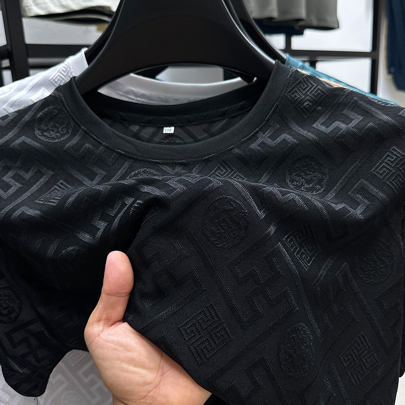 Men's T Shirts High End Brand Fashion Printed Short Sleeve T-shirt Men Summer Ice Silk Plaid Round Neck Casual Breathable Top