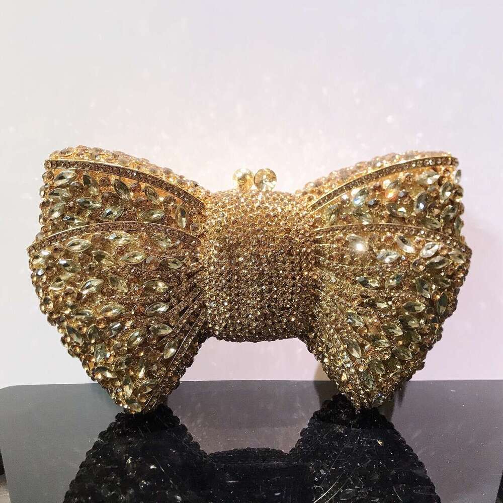 Designer Luxury Evening Diamond Premium Bowknot Diamond-Studded Evening Banquet Dress Rhinestone Women's Bag New Bow Clutch