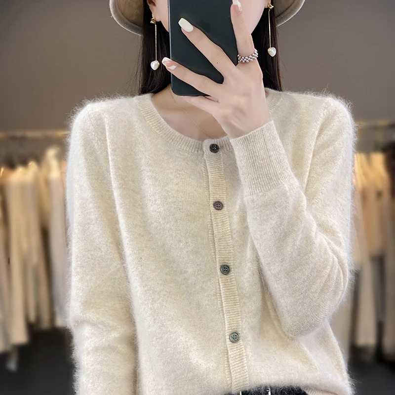 100% Mink Cashmere Womens Cardigan Womens O Neck Sweater Autumn/Winter New Thick Knit Cardigan Sweater Womens Jacket DBE021 X250724