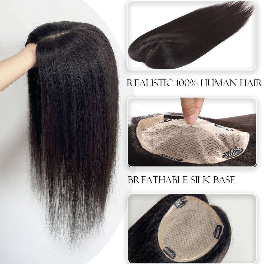 15x17cm Full Hand Made Virgin Straight For Women 3 Human Topper Hair Piece with Clips