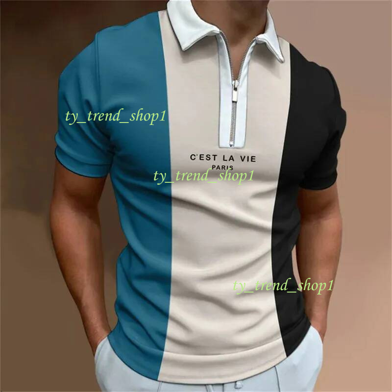Fashion Mens Hawaiian For Men Haruku Summer Stripe Plaid Print T Shirt Zipped Lapel Golf Polo Top 240617 2d6