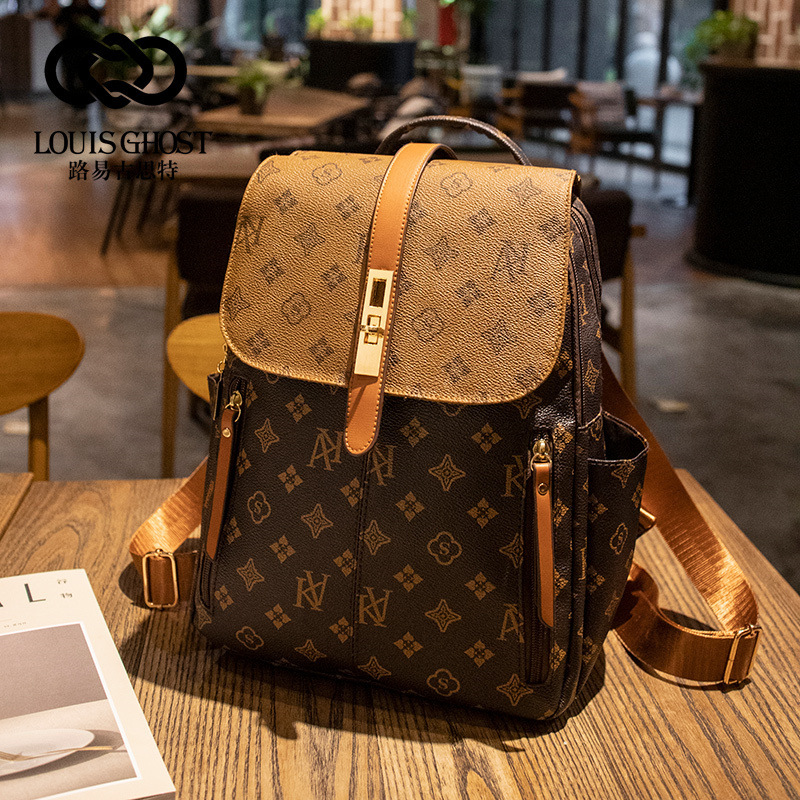 Female backpack new style retro leisure presbyuse large capacity schoolbag backpack print fashion trend line big bag