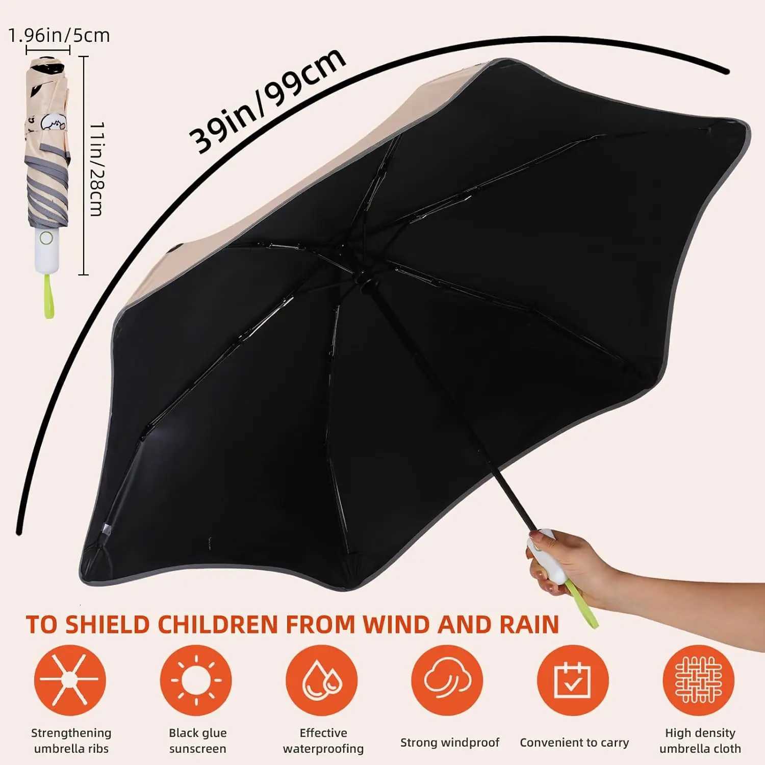 Saferound Folding Umbrella Anti UV Compact Durable Auto Open Close Lightweight Backpack Cute Cartoon Umbrella for Girls and Boys R250724